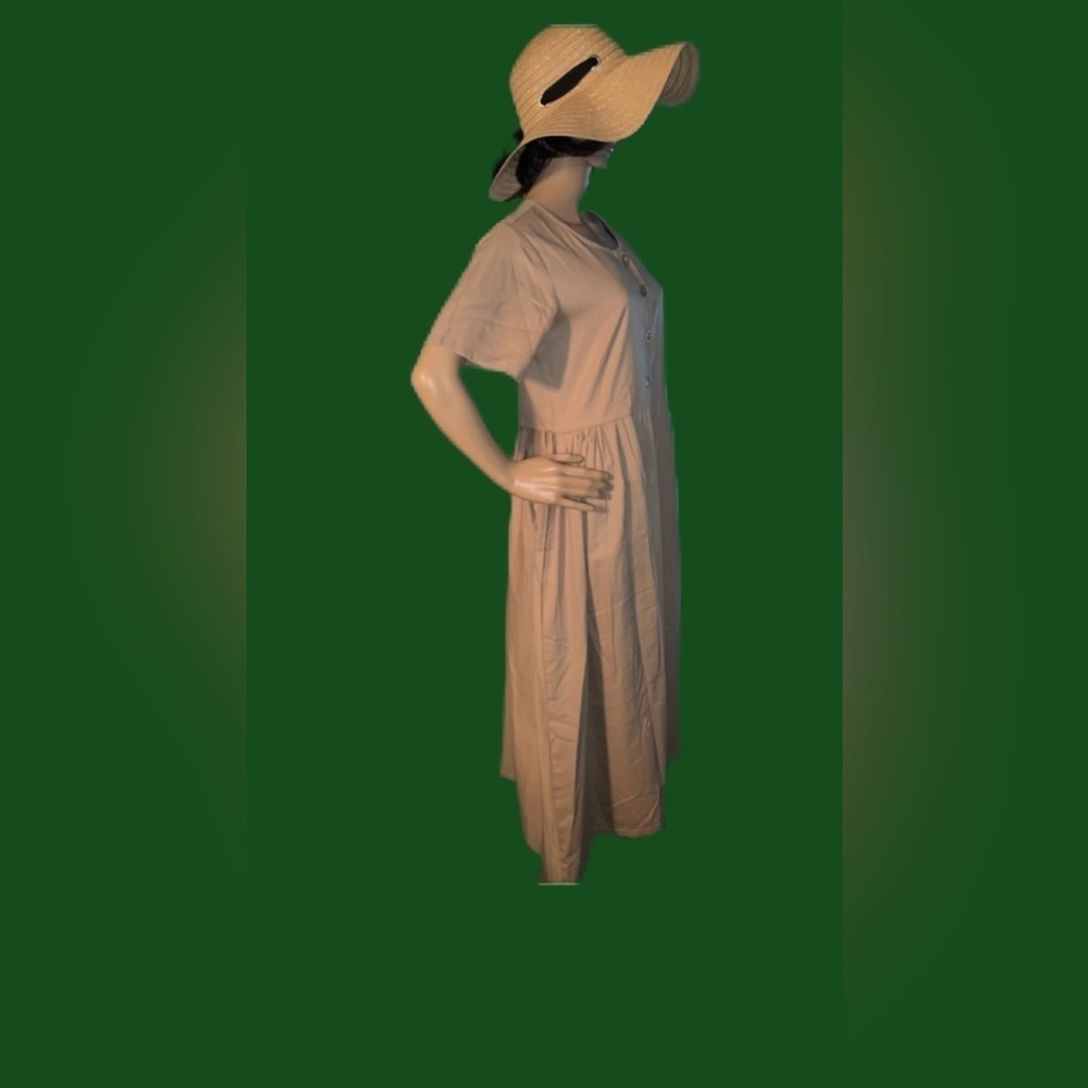 LONG KHAKI DRESS. NWT Size Medium. By Metropolitan. Button-up. Has pockets. - Picture 3 of 7